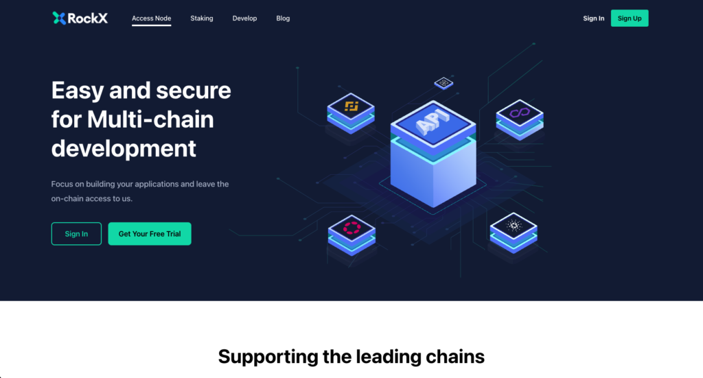 The homepage of RockX's access node API portal