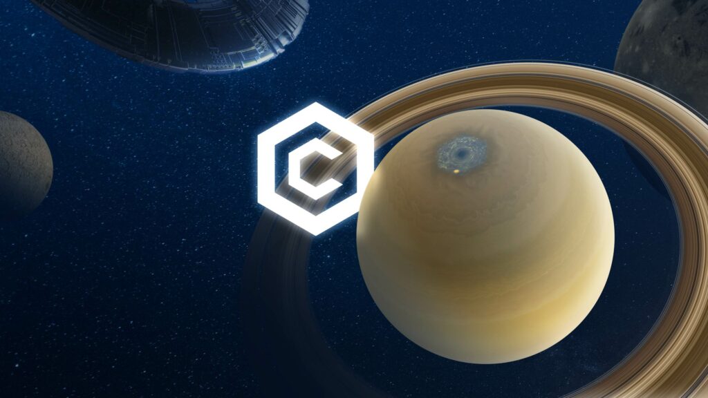 The Cronos logo glows in white among a space-themed backdrop. There is a Saturn-like planet on its right.