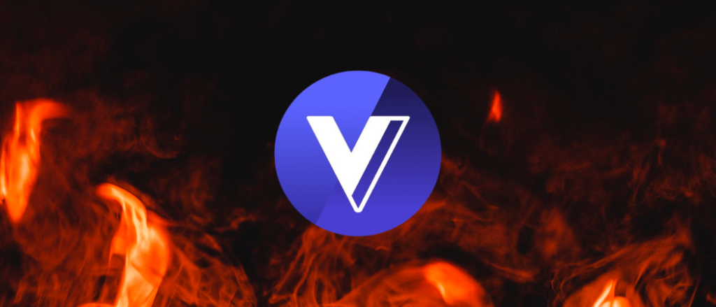 The Voyager logo against a flame background