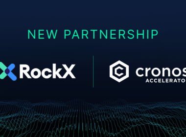 The image shows RockX and Cronos Accelerator logos underneath a "New Partnership" header.